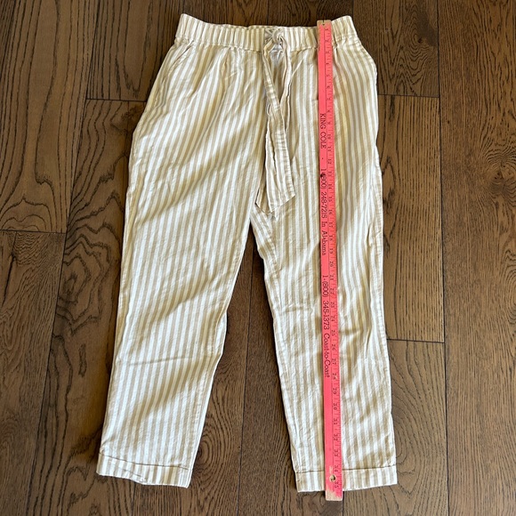 ZARA High Waisted, Tie Sash, Crop Striped Pants | Color: Tan / White | Size: S - Picture 7 of 10